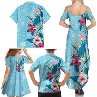 Hawaii Tropical Flowers Family Matching Summer Maxi Dress and Hawaiian Shirt - Polynesian Tattoo Sky Blue LT05 - Polynesian Pride
