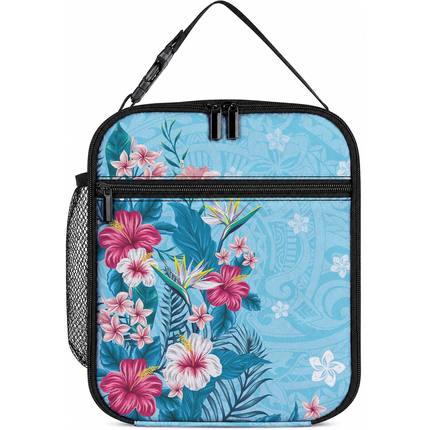 Hawaii Tropical Flowers Lunch Bag Polynesian Tattoo Sky Blue LT05 10.2 × 8.3 × 4.3 inch Blue - Polynesian Pride