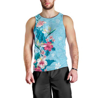Hawaii Tropical Flowers Men Tank Top Polynesian Tattoo Sky Blue