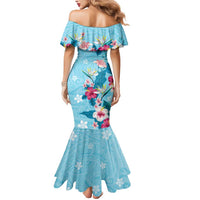 Hawaii Tropical Flowers Mermaid Dress Polynesian Tattoo Sky Blue