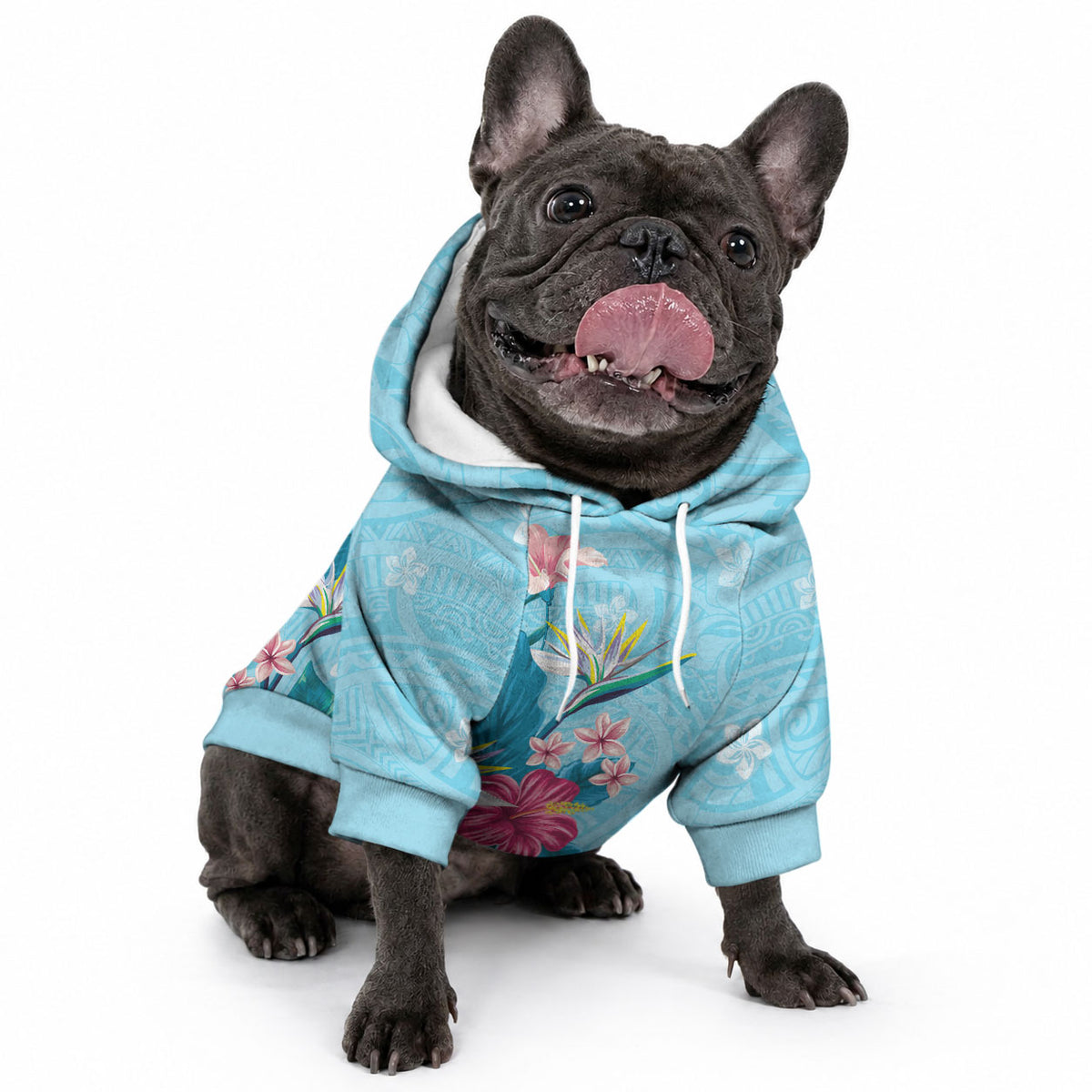 Hawaii Tropical Flowers Pet Hoodie Polynesian Tattoo Sky Blue LT05 - Polynesian Pride