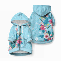 Hawaii Tropical Flowers Pet Hoodie Polynesian Tattoo Sky Blue LT05 Zip-up Blue - Polynesian Pride