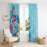 Hawaii Tropical Flowers Window Curtain Polynesian Tattoo Sky Blue