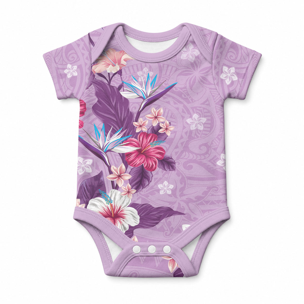 Hawaii Tropical Flowers Baby Onesie Polynesian Tattoo Lavender LT05 Lavender - Polynesian Pride
