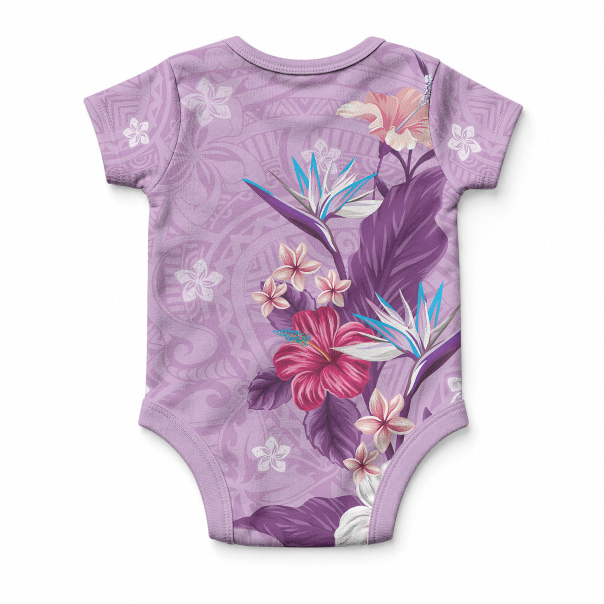 Hawaii Tropical Flowers Baby Onesie Polynesian Tattoo Lavender LT05 - Polynesian Pride