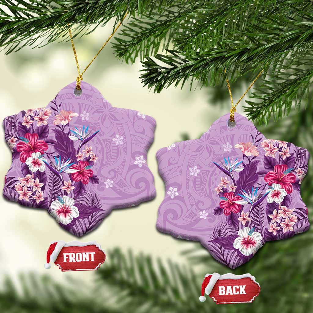 Hawaii Tropical Flowers Ceramic Ornament Polynesian Tattoo Lavender