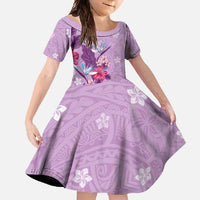 Hawaii Tropical Flowers Family Matching Mermaid Dress and Hawaiian Shirt Polynesian Tattoo Lavender LT05 Daughter's Dress Lavender - Polynesian Pride