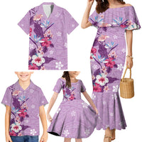 Hawaii Tropical Flowers Family Matching Mermaid Dress and Hawaiian Shirt Polynesian Tattoo Lavender LT05 - Polynesian Pride