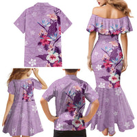 Hawaii Tropical Flowers Family Matching Mermaid Dress and Hawaiian Shirt Polynesian Tattoo Lavender LT05 - Polynesian Pride