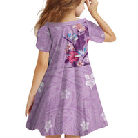 Hawaii Tropical Flowers Family Matching Off The Shoulder Long Sleeve Dress and Hawaiian Shirt Polynesian Tattoo Lavender LT05 - Polynesian Pride