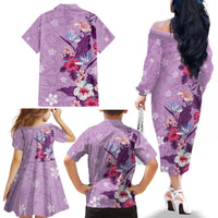 Hawaii Tropical Flowers Family Matching Off The Shoulder Long Sleeve Dress and Hawaiian Shirt Polynesian Tattoo Lavender LT05 - Polynesian Pride