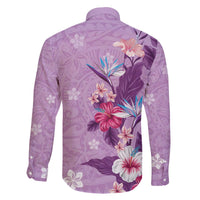 Hawaii Tropical Flowers Family Matching Off The Shoulder Long Sleeve Dress and Hawaiian Shirt Polynesian Tattoo Lavender LT05 - Polynesian Pride
