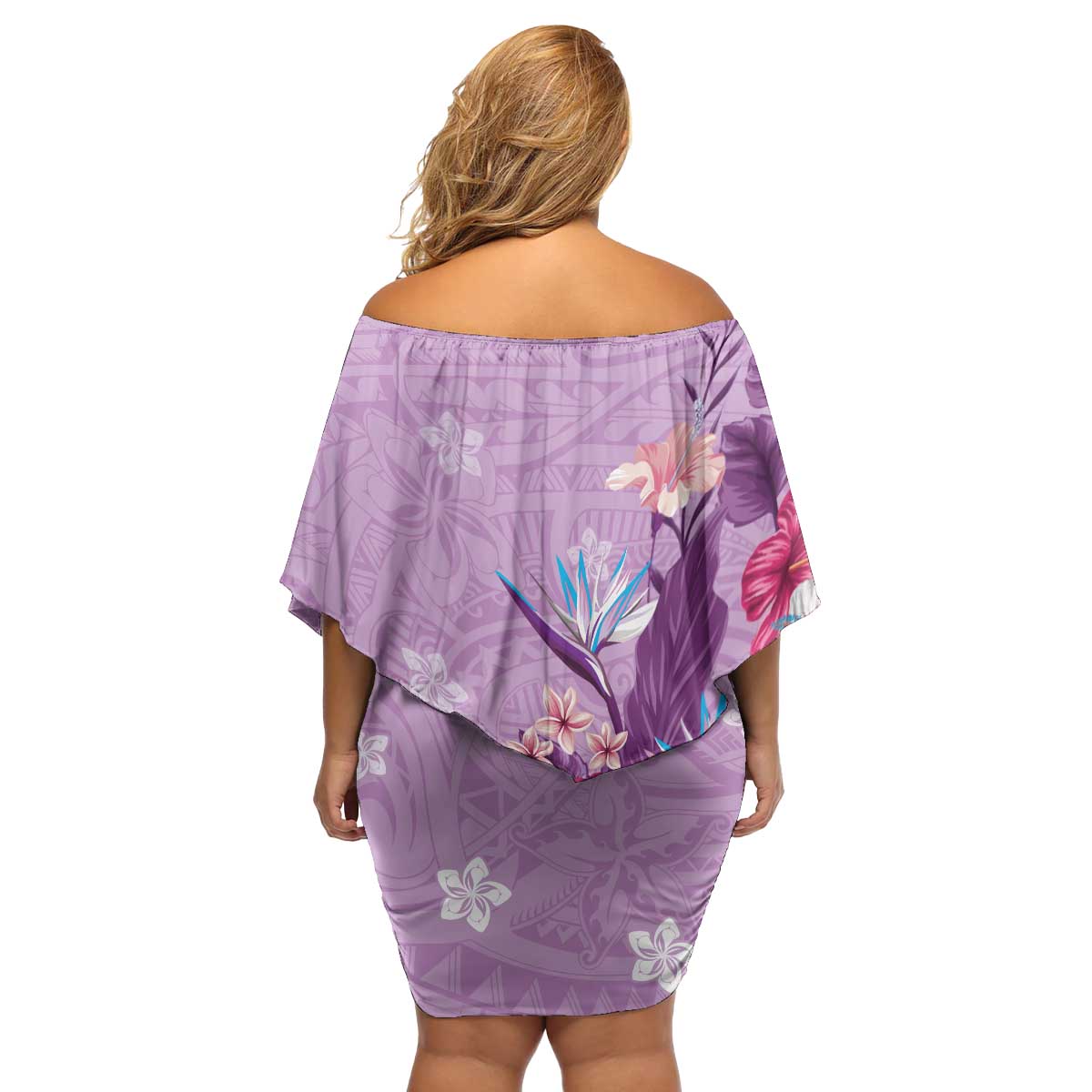 Hawaii Tropical Flowers Family Matching Off Shoulder Short Dress and Hawaiian Shirt Polynesian Tattoo Lavender LT05 - Polynesian Pride