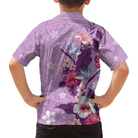 Hawaii Tropical Flowers Family Matching Puletasi and Hawaiian Shirt Polynesian Tattoo Lavender