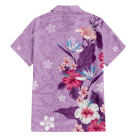 Hawaii Tropical Flowers Family Matching Puletasi and Hawaiian Shirt Polynesian Tattoo Lavender