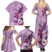 Hawaii Tropical Flowers Family Matching Summer Maxi Dress and Hawaiian Shirt Polynesian Tattoo Lavender LT05 - Polynesian Pride