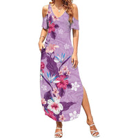 Hawaii Tropical Flowers Family Matching Summer Maxi Dress and Hawaiian Shirt Polynesian Tattoo Lavender LT05 Mom's Dress Lavender - Polynesian Pride