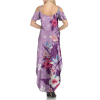 Hawaii Tropical Flowers Family Matching Summer Maxi Dress and Hawaiian Shirt Polynesian Tattoo Lavender LT05 - Polynesian Pride