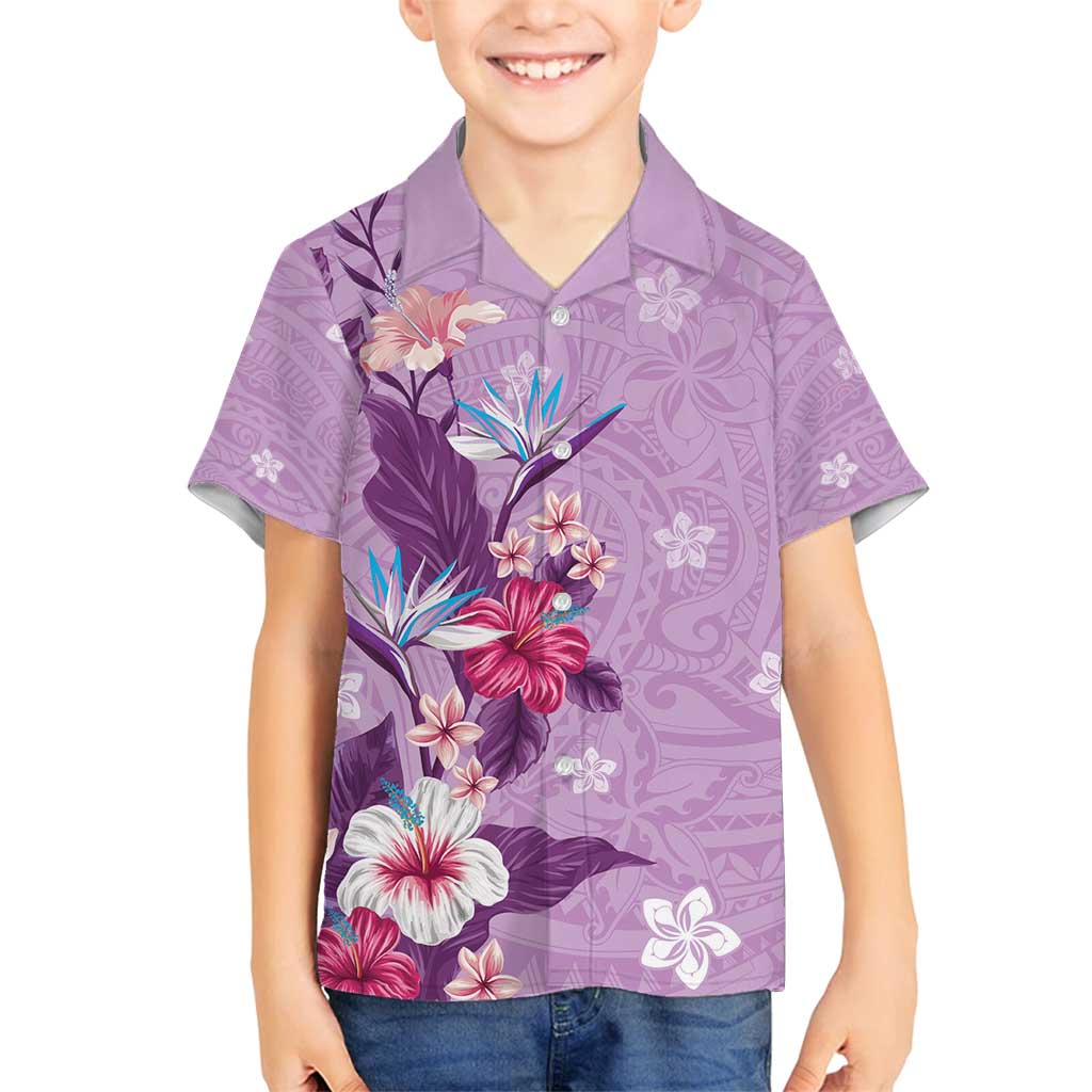 Hawaii Tropical Flowers Family Matching Summer Maxi Dress and Hawaiian Shirt Polynesian Tattoo Lavender LT05 Son's Shirt Lavender - Polynesian Pride