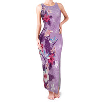Hawaii Tropical Flowers Family Matching Tank Maxi Dress and Hawaiian Shirt Polynesian Tattoo Lavender LT05 Mom's Dress Lavender - Polynesian Pride