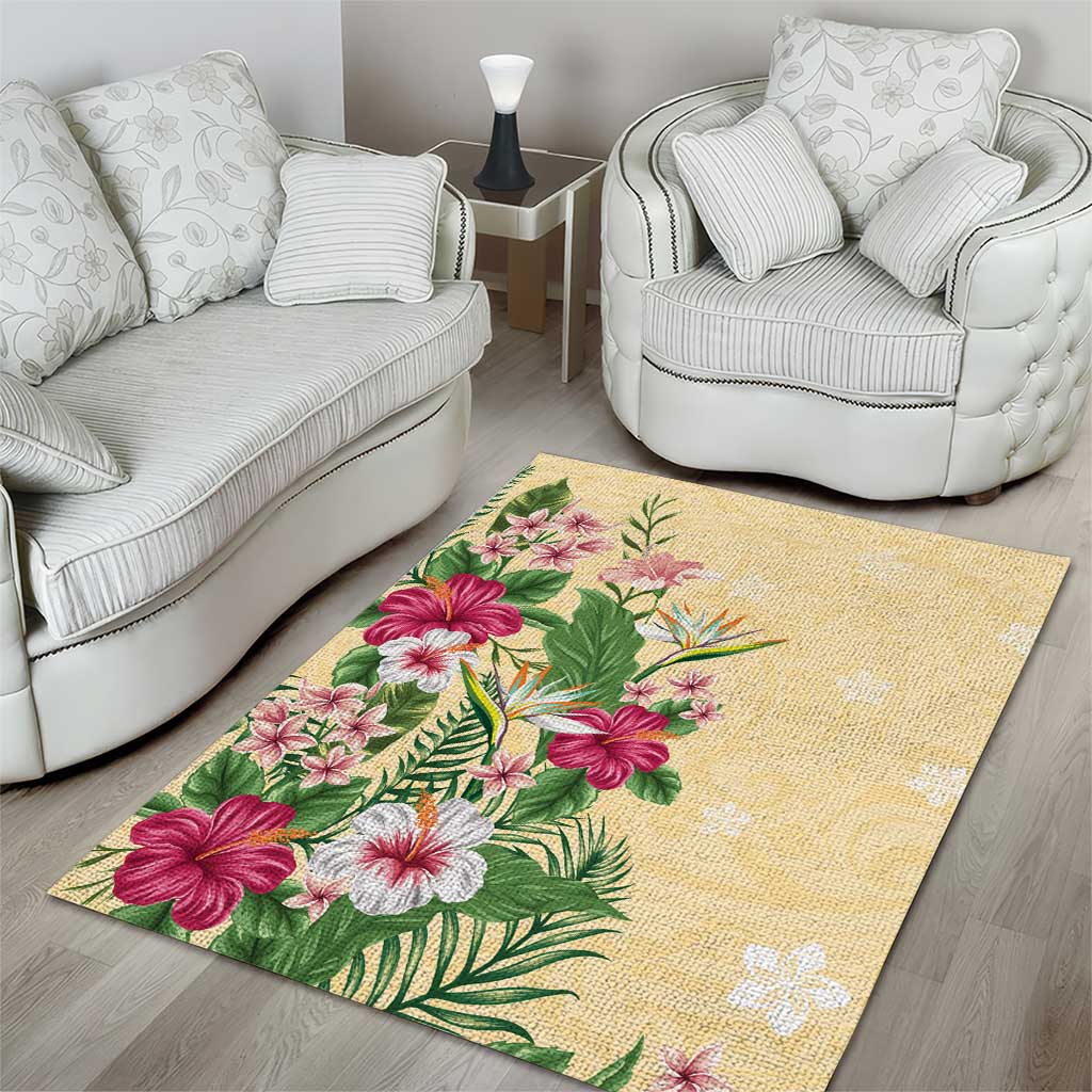 Hawaii Tropical Flowers Area Rug Polynesian Tattoo Buttermilk