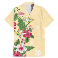 Hawaii Tropical Flowers Family Matching Mermaid Dress and Hawaiian Shirt Polynesian Tattoo Buttermilk LT05 Dad's Shirt - Short Sleeve Beige - Polynesian Pride