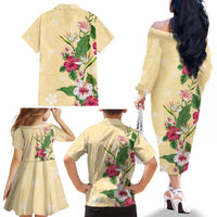 Hawaii Tropical Flowers Family Matching Off The Shoulder Long Sleeve Dress and Hawaiian Shirt Polynesian Tattoo Buttermilk LT05 - Polynesian Pride