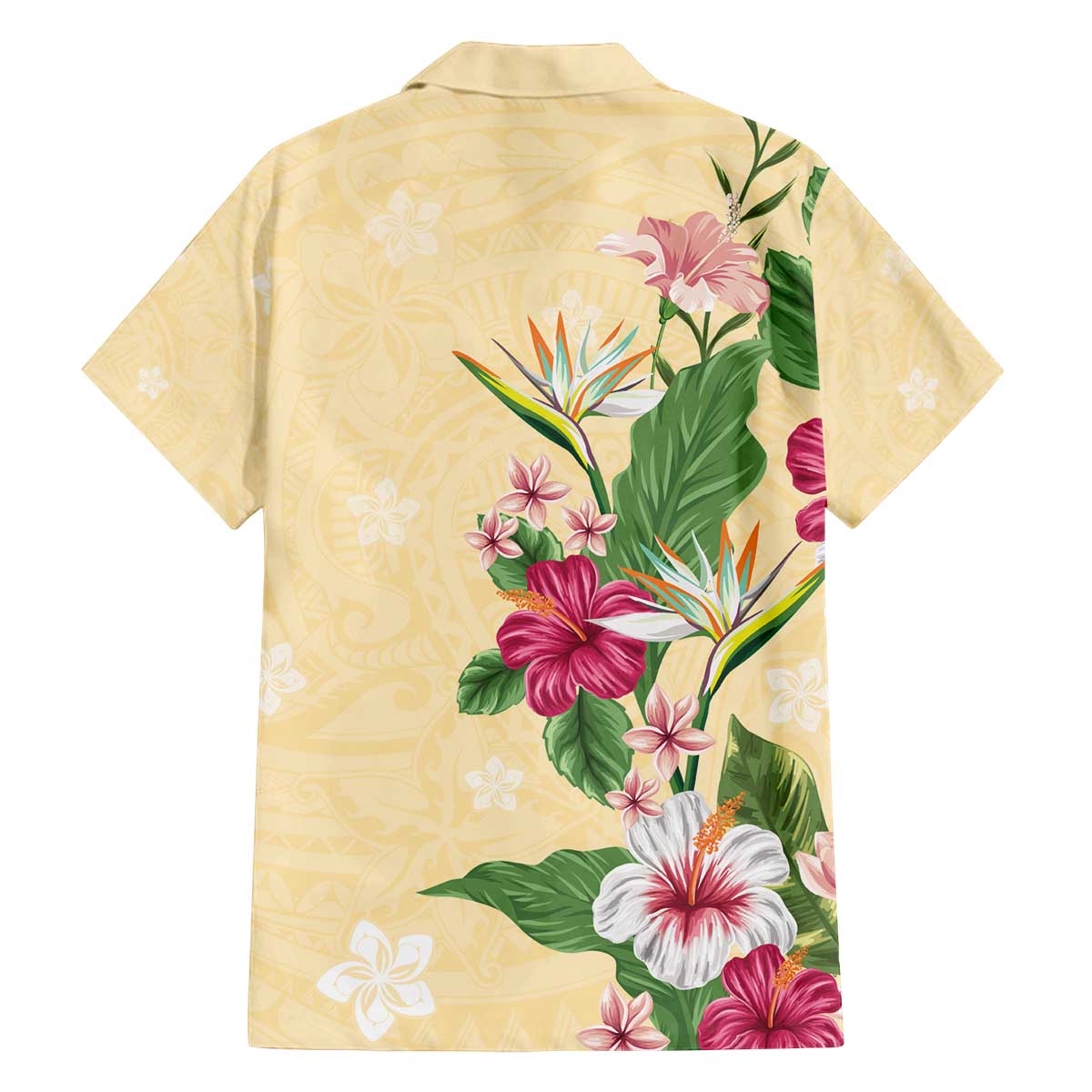 Hawaii Tropical Flowers Family Matching Off The Shoulder Long Sleeve Dress and Hawaiian Shirt Polynesian Tattoo Buttermilk LT05 - Polynesian Pride