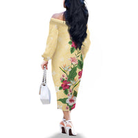 Hawaii Tropical Flowers Family Matching Off The Shoulder Long Sleeve Dress and Hawaiian Shirt Polynesian Tattoo Buttermilk LT05 - Polynesian Pride
