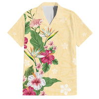 Hawaii Tropical Flowers Family Matching Off Shoulder Maxi Dress and Hawaiian Shirt Polynesian Tattoo Buttermilk LT05 Dad's Shirt - Short Sleeve Beige - Polynesian Pride