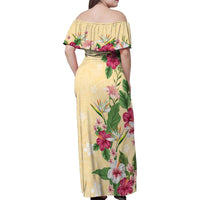 Hawaii Tropical Flowers Family Matching Off Shoulder Maxi Dress and Hawaiian Shirt Polynesian Tattoo Buttermilk LT05 - Polynesian Pride