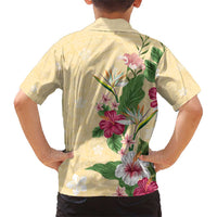 Hawaii Tropical Flowers Family Matching Short Sleeve Bodycon Dress and Hawaiian Shirt Polynesian Tattoo Buttermilk LT05 - Polynesian Pride