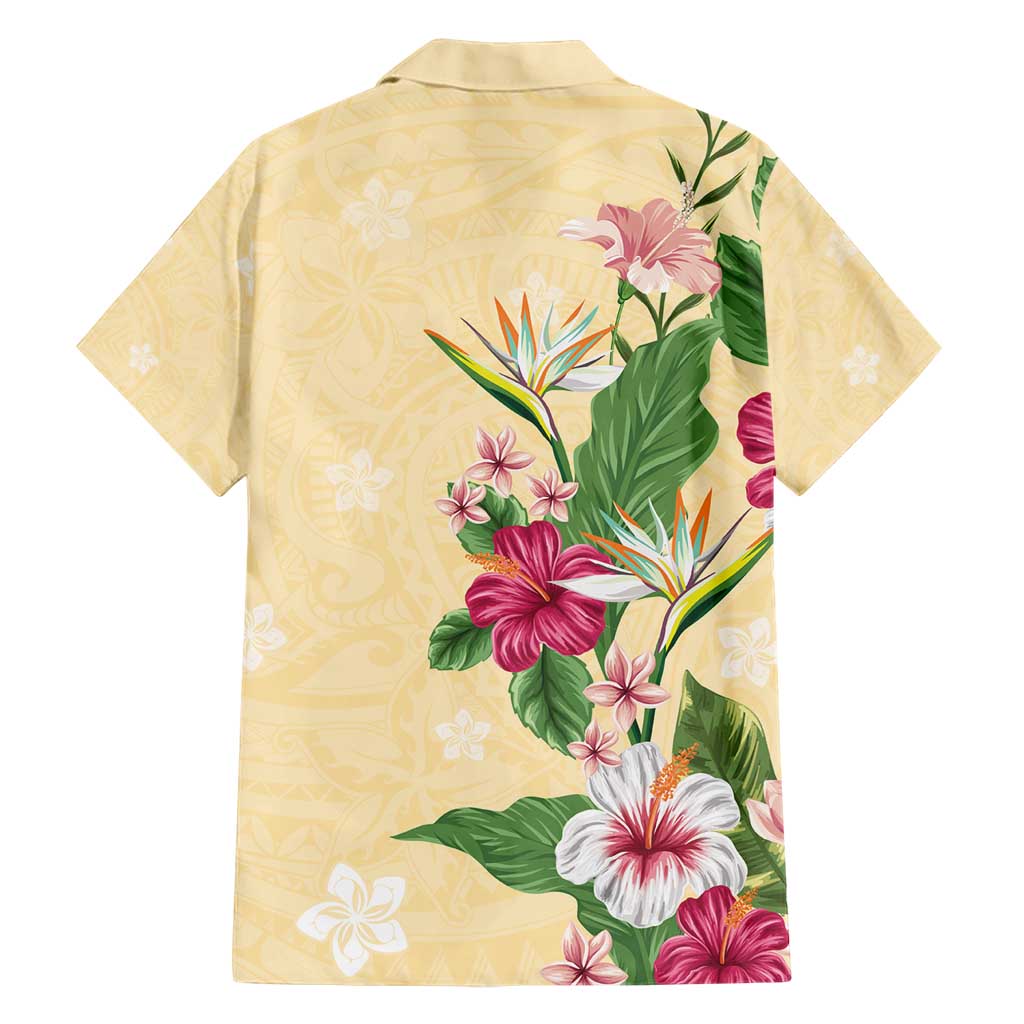 Hawaii Tropical Flowers Family Matching Short Sleeve Bodycon Dress and Hawaiian Shirt Polynesian Tattoo Buttermilk LT05 - Polynesian Pride