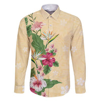 Hawaii Tropical Flowers Family Matching Short Sleeve Bodycon Dress and Hawaiian Shirt Polynesian Tattoo Buttermilk LT05 Dad's Shirt - Long Sleeve Beige - Polynesian Pride