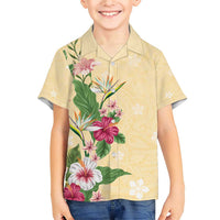Hawaii Tropical Flowers Family Matching Short Sleeve Bodycon Dress and Hawaiian Shirt Polynesian Tattoo Buttermilk LT05 Son's Shirt Beige - Polynesian Pride