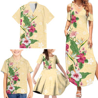 Hawaii Tropical Flowers Family Matching Summer Maxi Dress and Hawaiian Shirt Polynesian Tattoo Buttermilk LT05 - Polynesian Pride