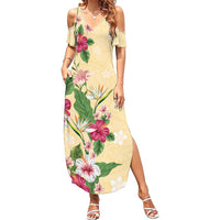Hawaii Tropical Flowers Family Matching Summer Maxi Dress and Hawaiian Shirt Polynesian Tattoo Buttermilk LT05 Mom's Dress Beige - Polynesian Pride