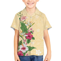 Hawaii Tropical Flowers Family Matching Summer Maxi Dress and Hawaiian Shirt Polynesian Tattoo Buttermilk LT05 Son's Shirt Beige - Polynesian Pride