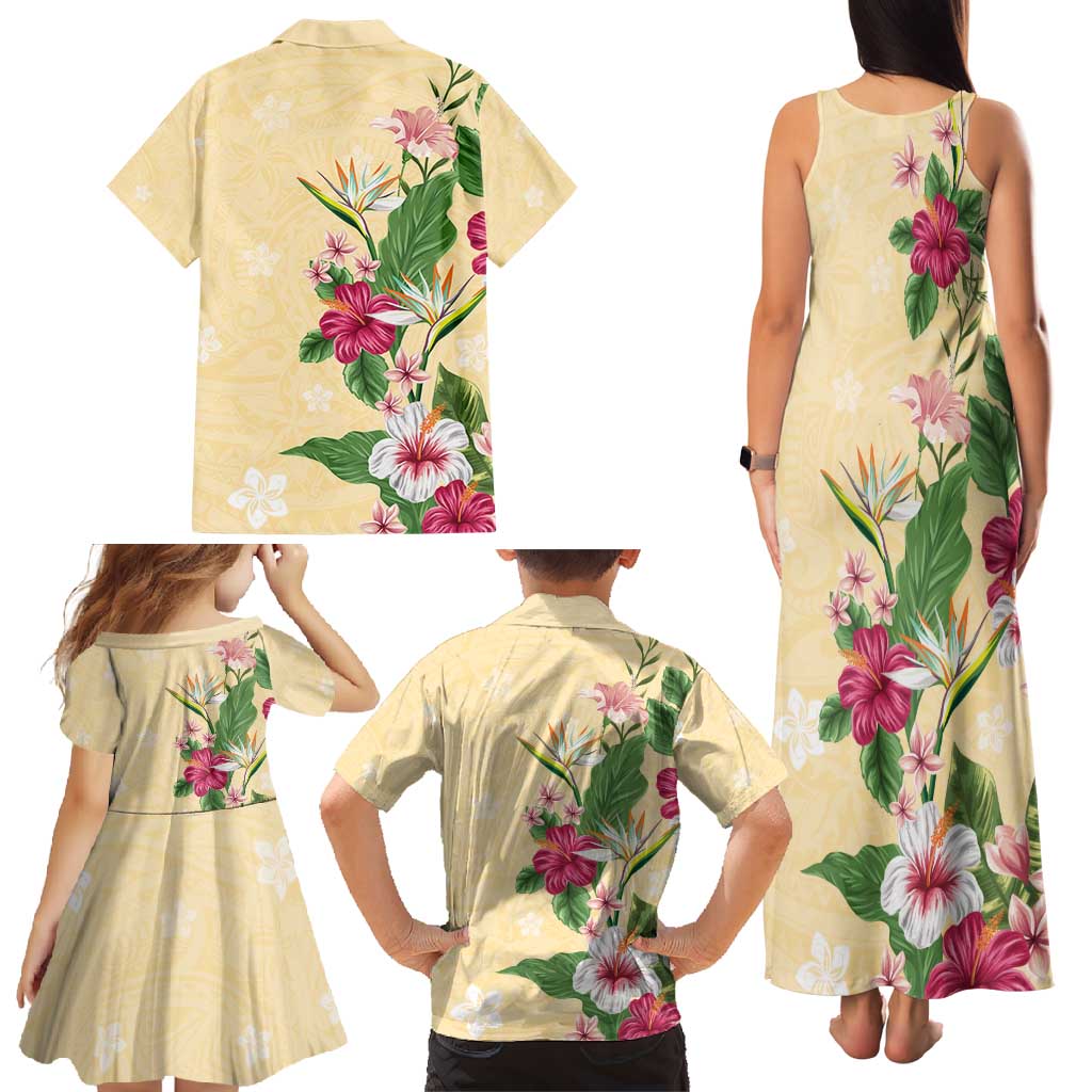 Hawaii Tropical Flowers Family Matching Tank Maxi Dress and Hawaiian Shirt Polynesian Tattoo Buttermilk LT05 - Polynesian Pride