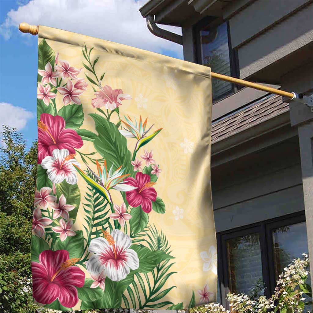 Hawaii Tropical Flowers Garden Flag Polynesian Tattoo Buttermilk