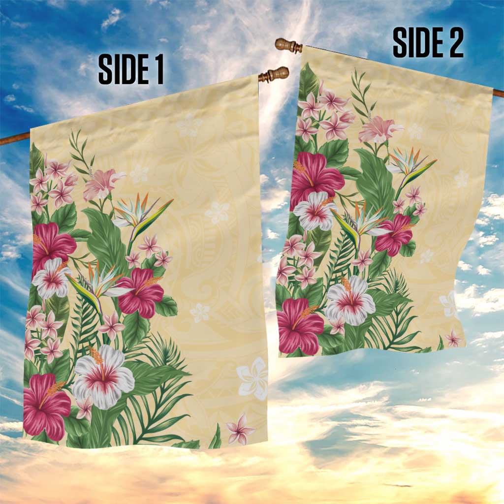 Hawaii Tropical Flowers Garden Flag Polynesian Tattoo Buttermilk