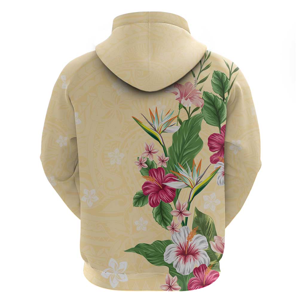 Hawaii Tropical Flowers Hoodie Polynesian Tattoo Buttermilk