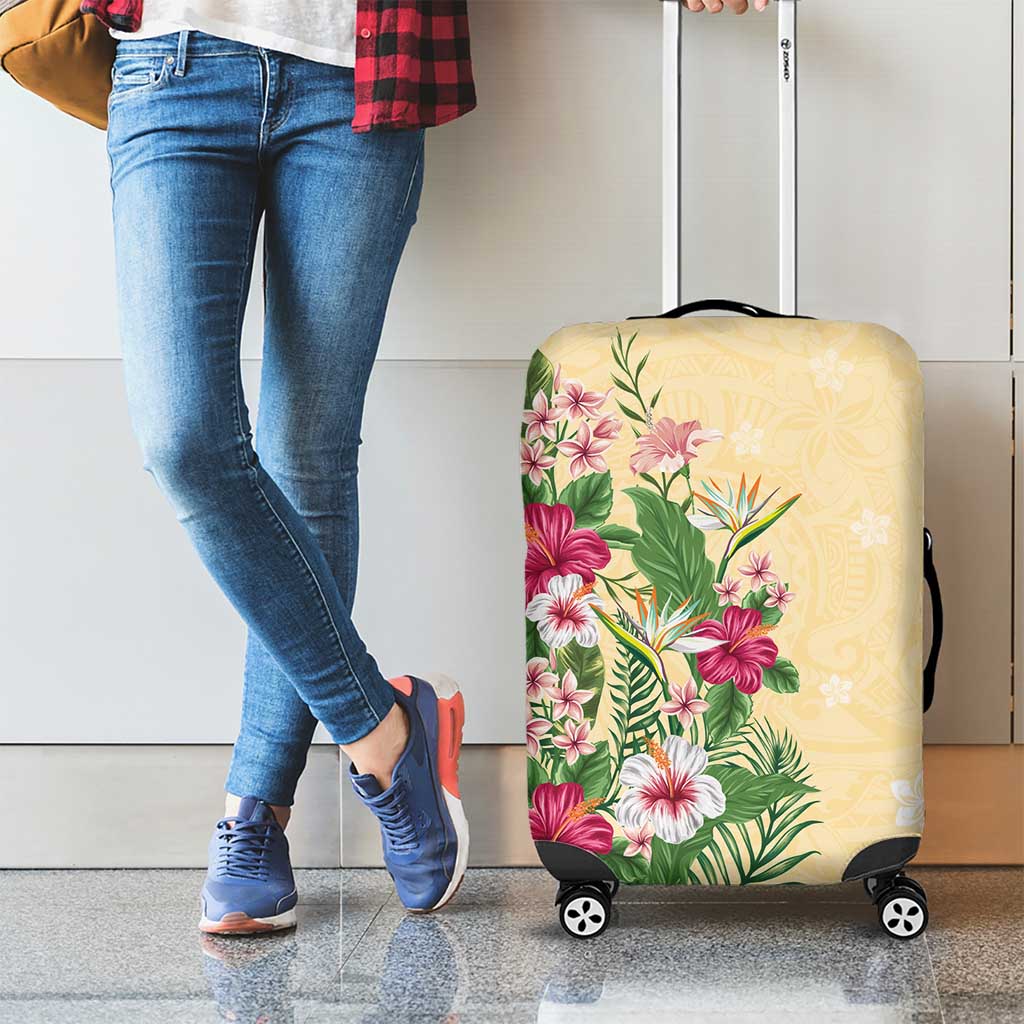 Hawaii Tropical Flowers Luggage Cover Polynesian Tattoo Buttermilk LT05 - Polynesian Pride