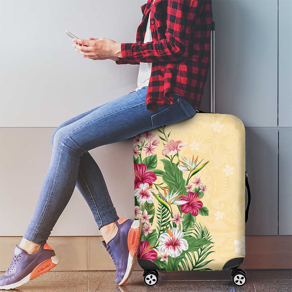 Hawaii Tropical Flowers Luggage Cover Polynesian Tattoo Buttermilk LT05 - Polynesian Pride