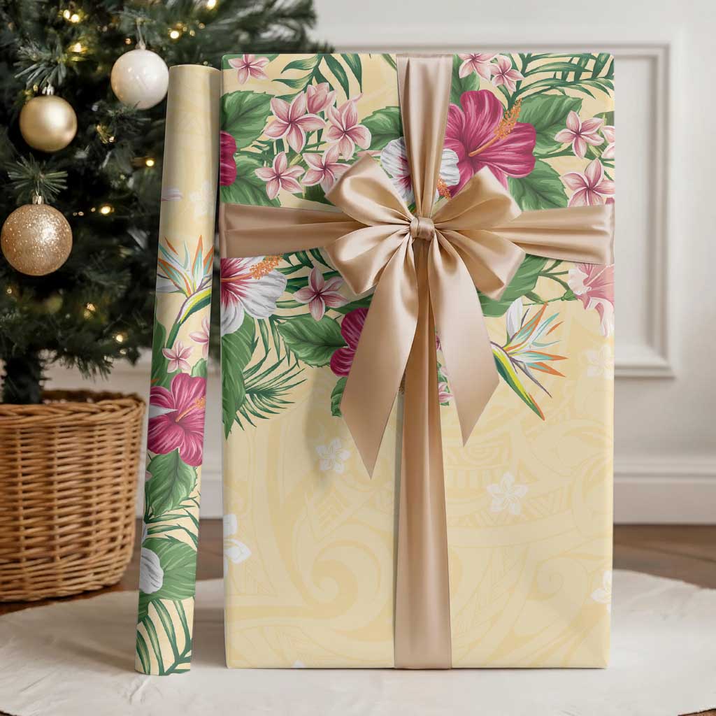 Hawaii Tropical Flowers Wrapping Paper Polynesian Tattoo Buttermilk - Polynesian Pride
