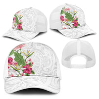 Hawaii Tropical Flowers Baseball Net Cap Polynesian Tattoo White