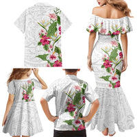 Hawaii Tropical Flowers Family Matching Mermaid Dress and Hawaiian Shirt Polynesian Tattoo White LT05 - Polynesian Pride