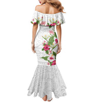 Hawaii Tropical Flowers Family Matching Mermaid Dress and Hawaiian Shirt Polynesian Tattoo White LT05 - Polynesian Pride
