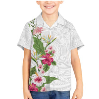 Hawaii Tropical Flowers Family Matching Mermaid Dress and Hawaiian Shirt Polynesian Tattoo White LT05 Son's Shirt White - Polynesian Pride