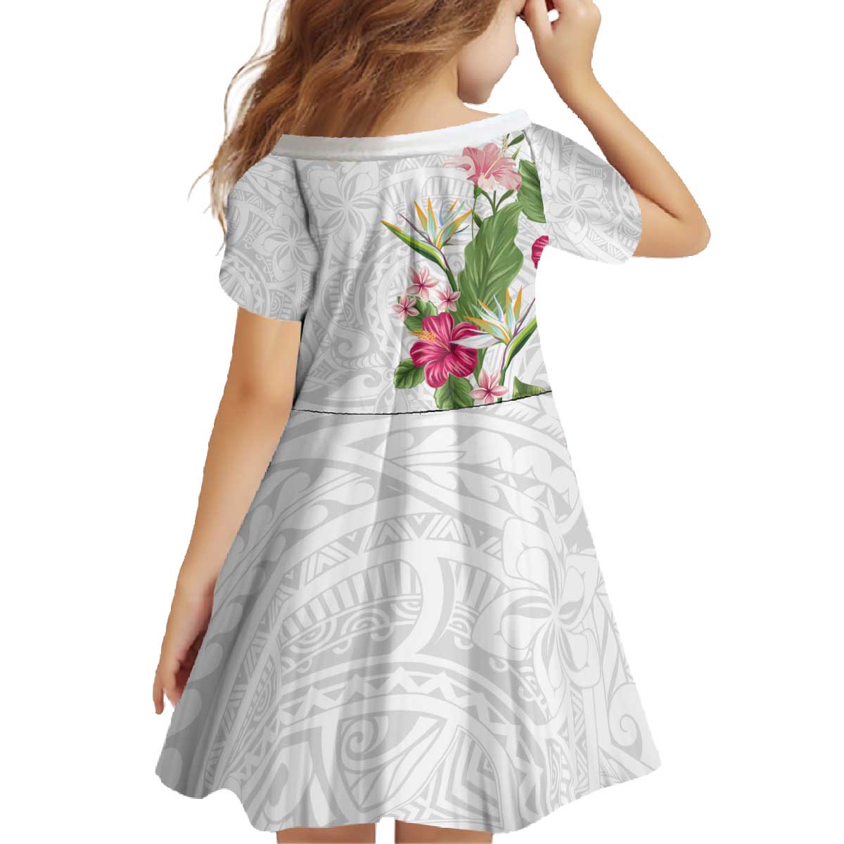 Hawaii Tropical Flowers Family Matching Off The Shoulder Long Sleeve Dress and Hawaiian Shirt Polynesian Tattoo White LT05 - Polynesian Pride